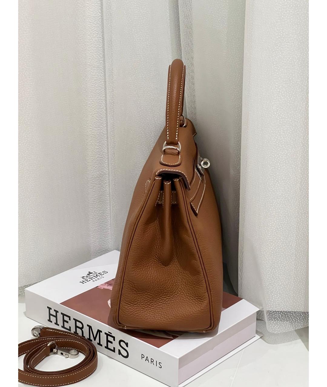 HERMES Коричневая кожаная сумка с короткими ручками, фото 4