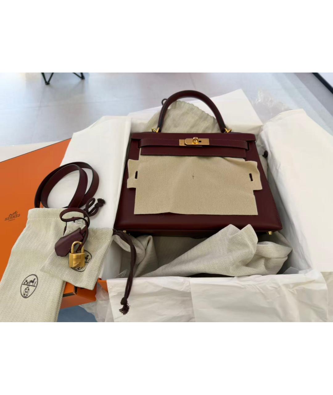 HERMES Красная кожаная сумка с короткими ручками, фото 3