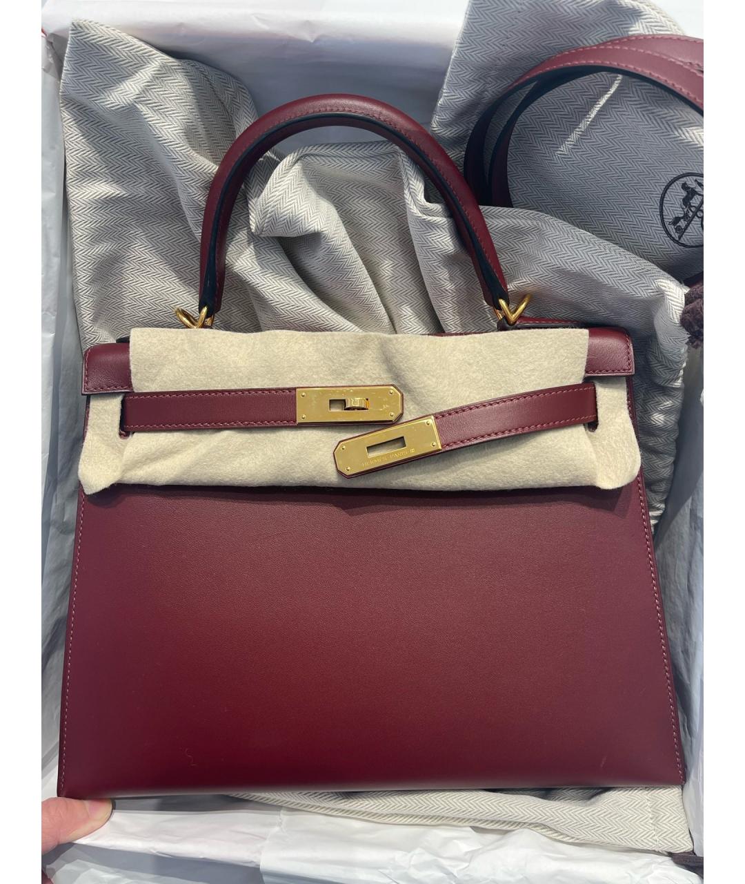 HERMES Красная кожаная сумка с короткими ручками, фото 2