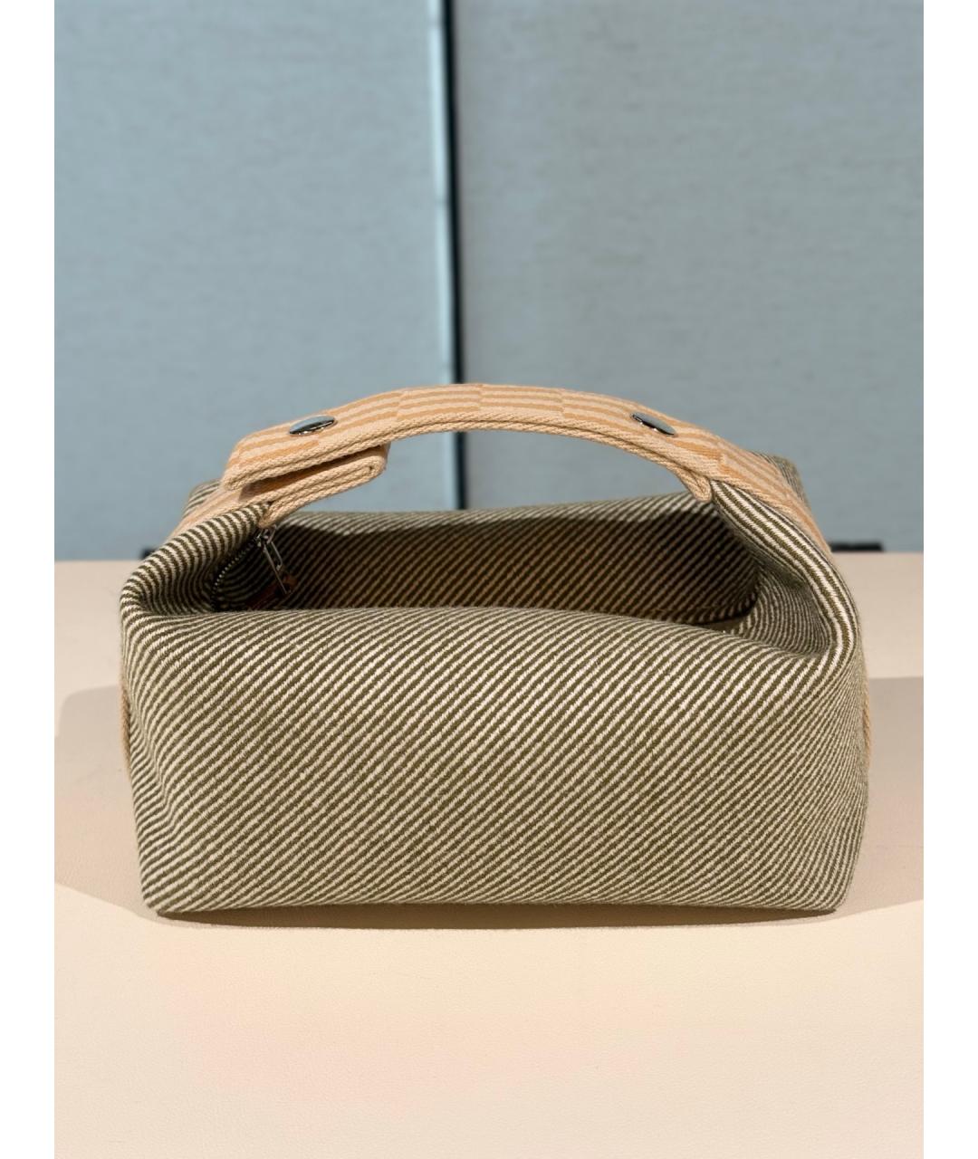 HERMES Зеленая шерстяная косметичка, фото 4