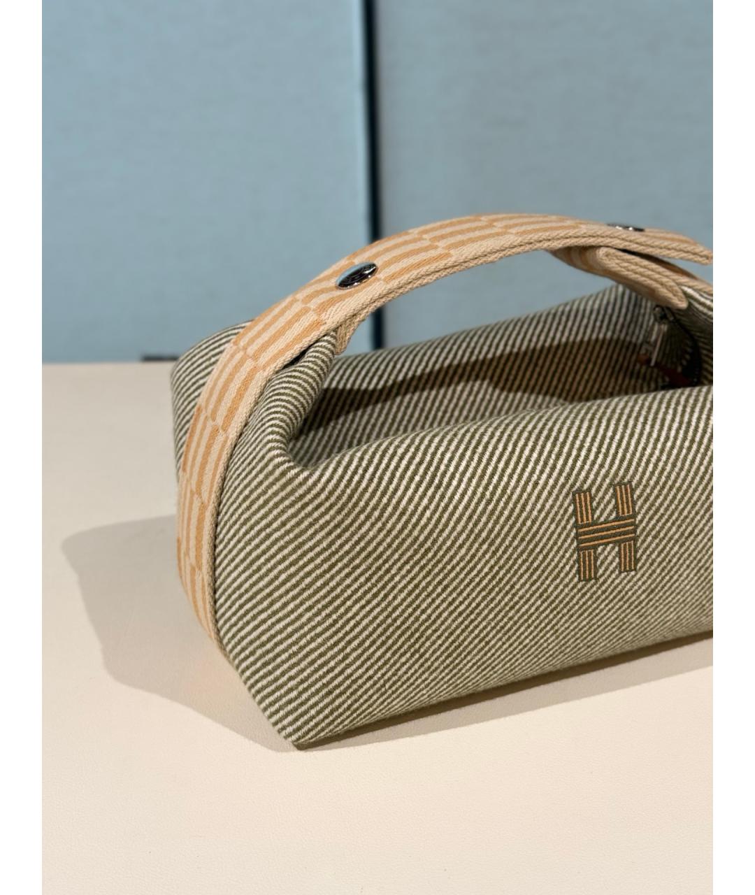 HERMES Зеленая шерстяная косметичка, фото 3