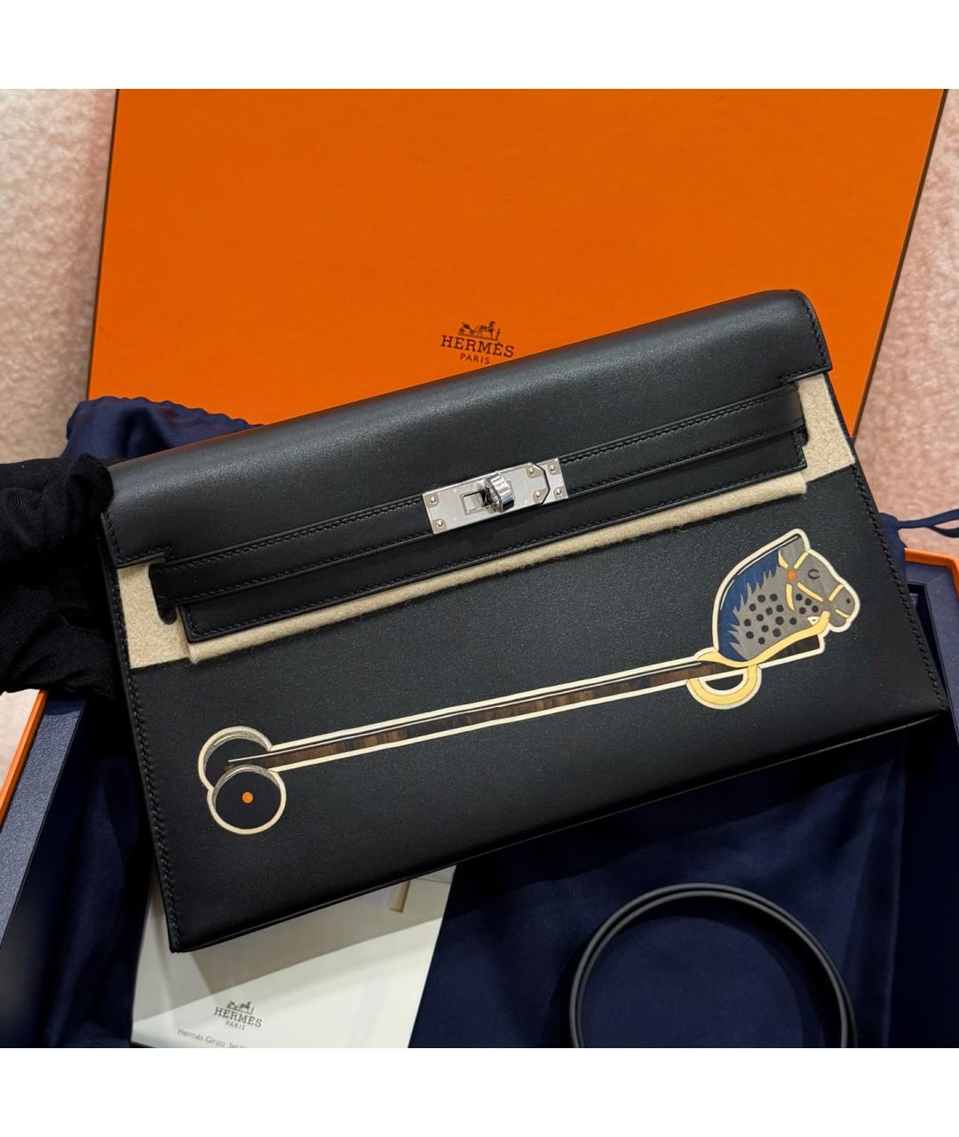 HERMES Черная кожаная сумка через плечо, фото 4