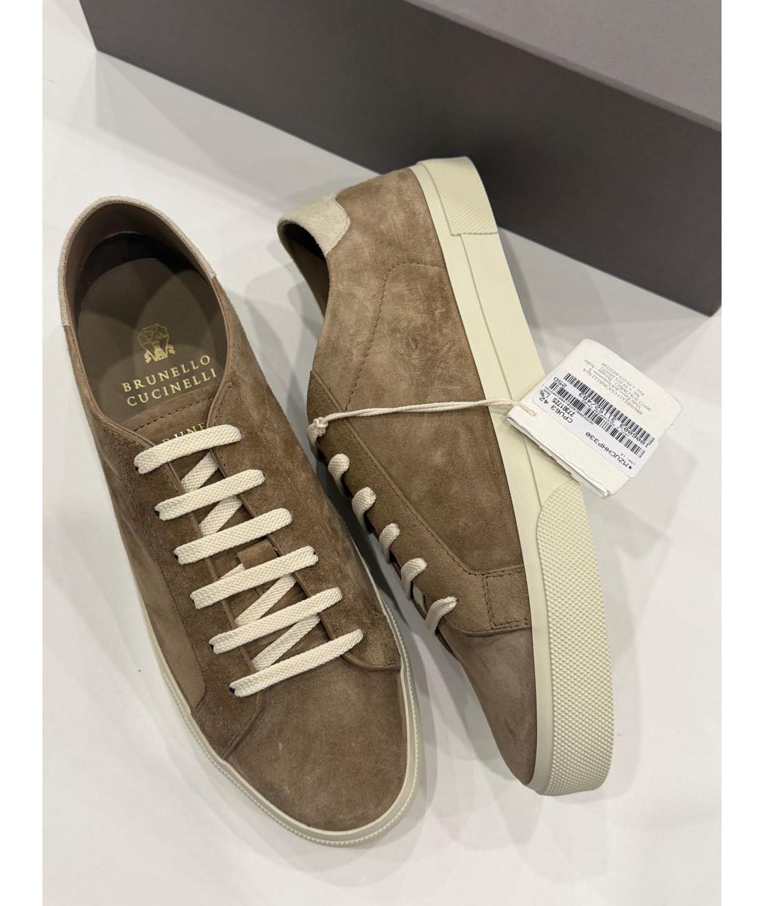 BRUNELLO CUCINELLI Бежевые замшевые низкие кроссовки / кеды, фото 5