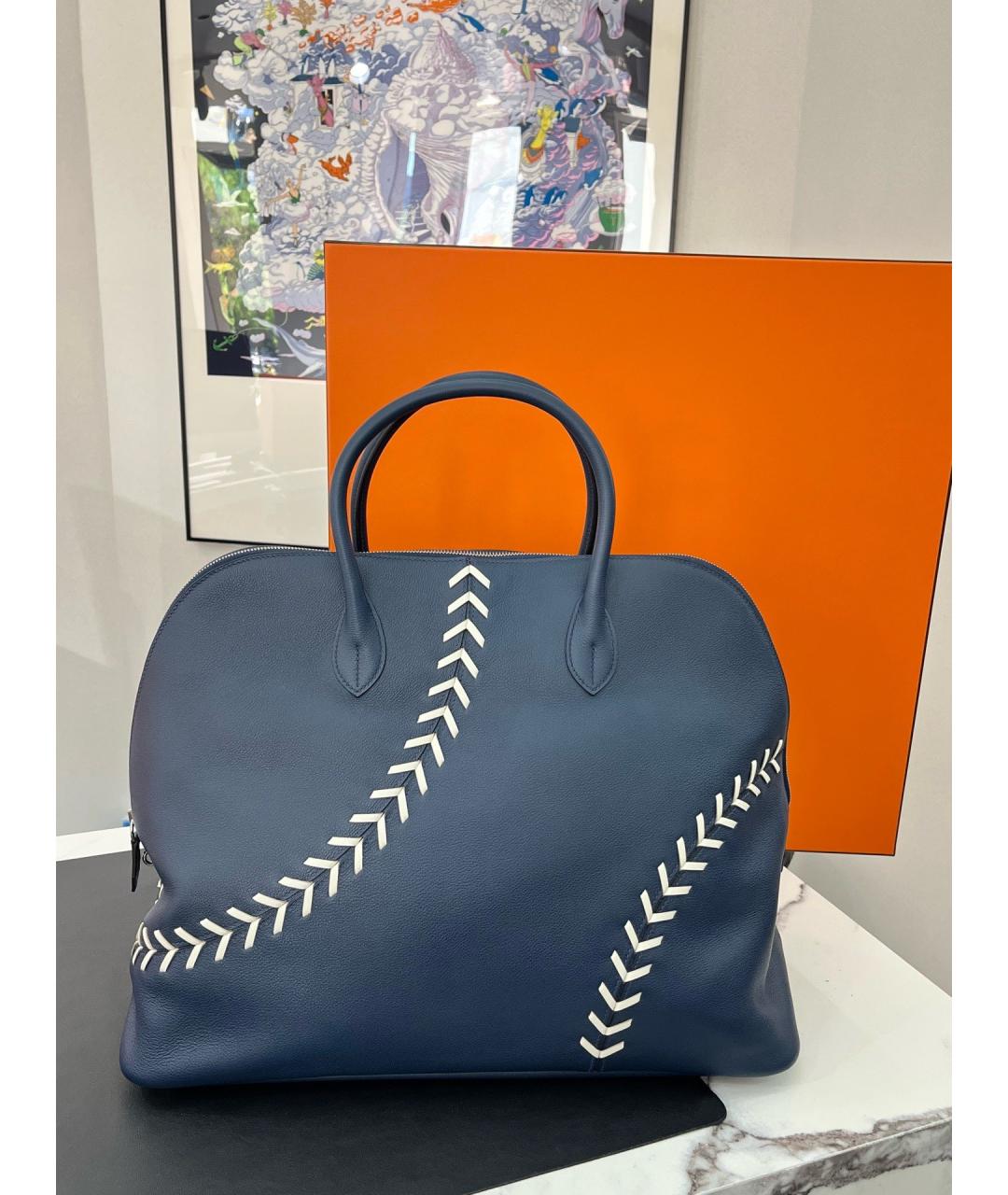 HERMES Синяя кожаная сумка с короткими ручками, фото 2