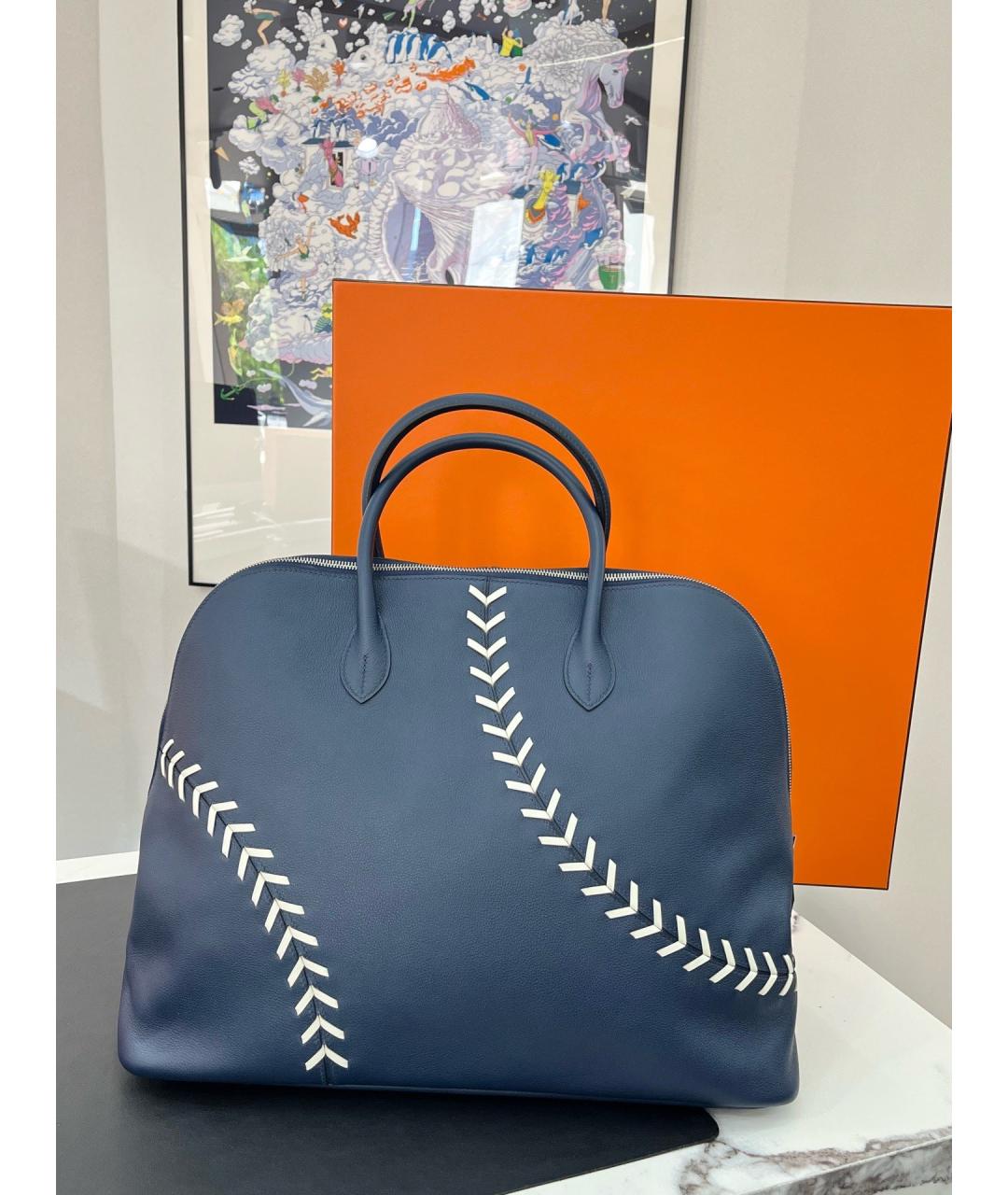 HERMES Синяя кожаная сумка с короткими ручками, фото 3