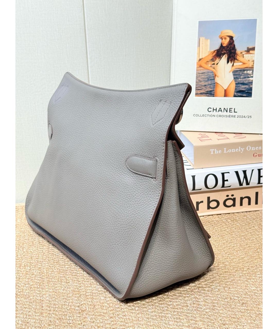 HERMES Серая кожаная сумка через плечо, фото 4