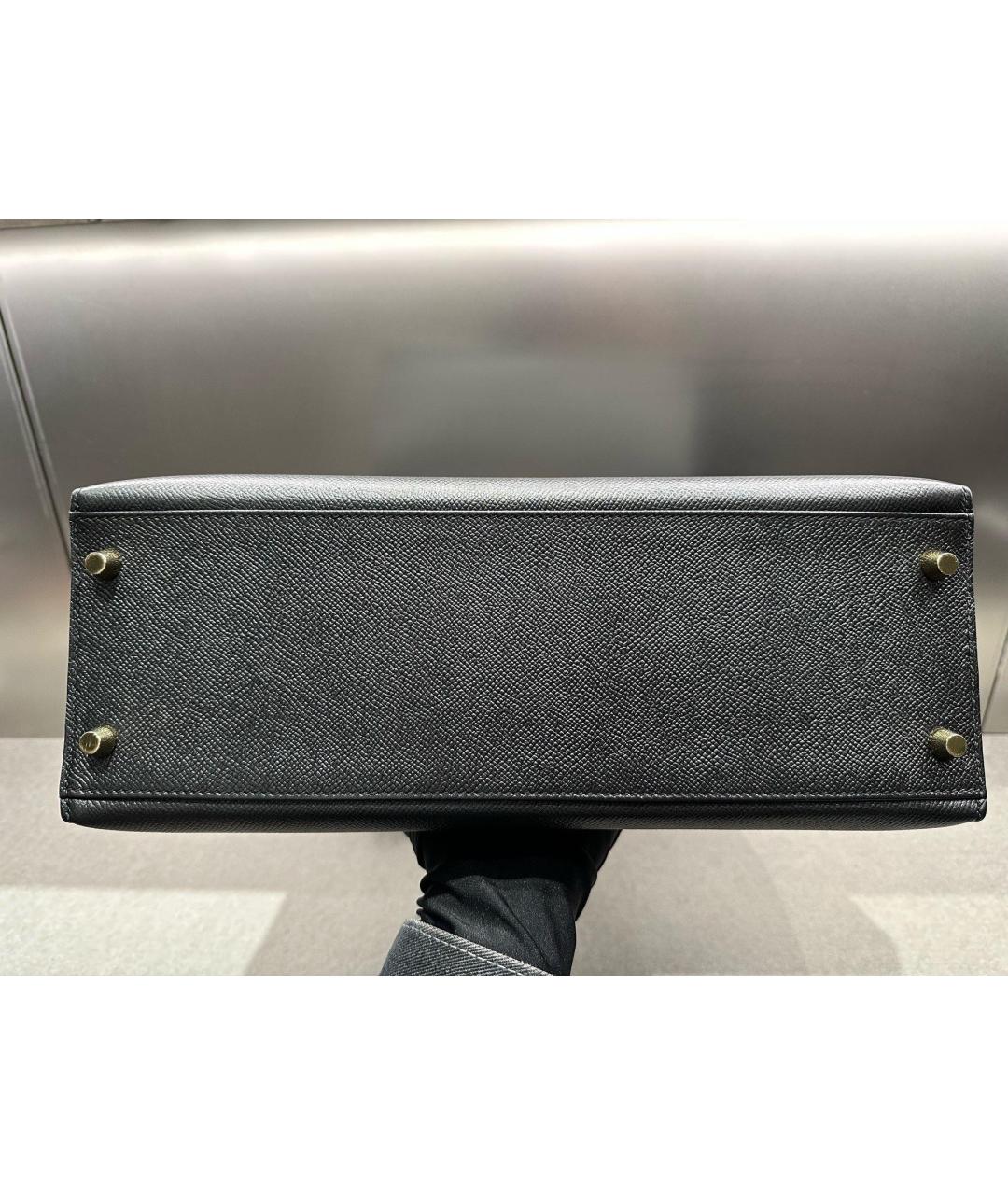 HERMES Черная кожаная сумка тоут, фото 5