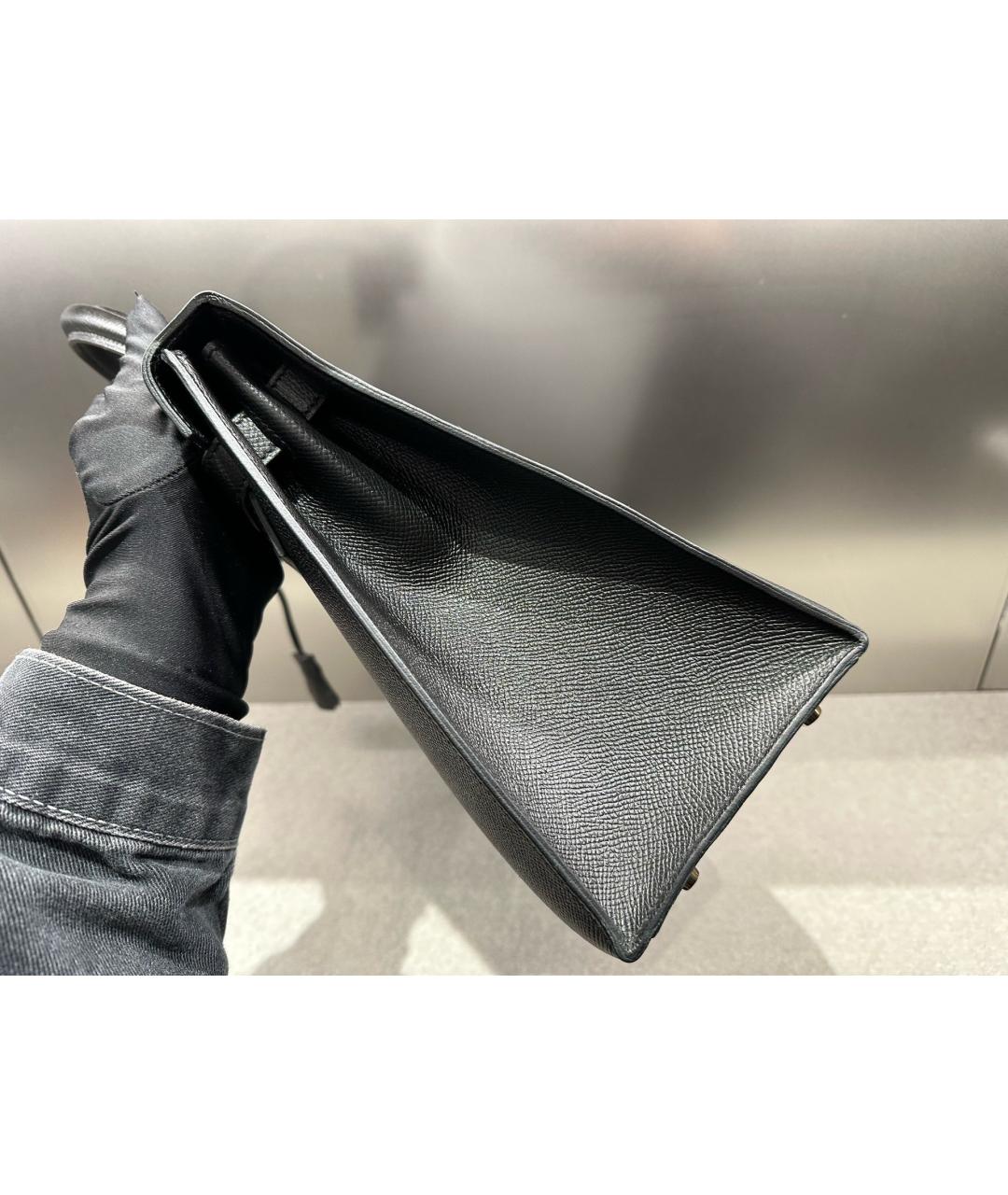 HERMES Черная кожаная сумка тоут, фото 4