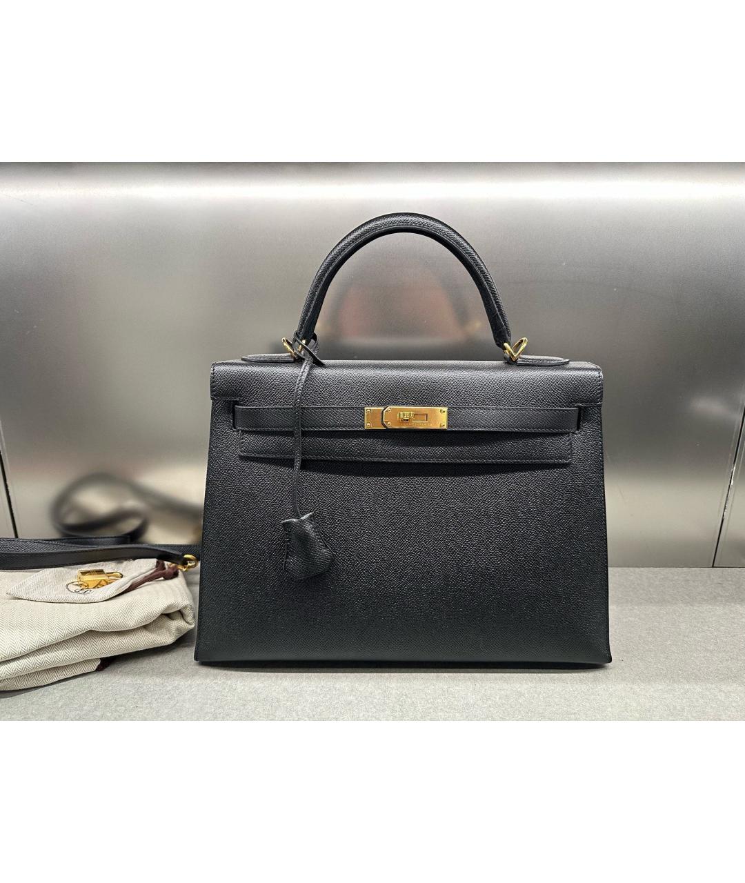 HERMES Черная кожаная сумка тоут, фото 9