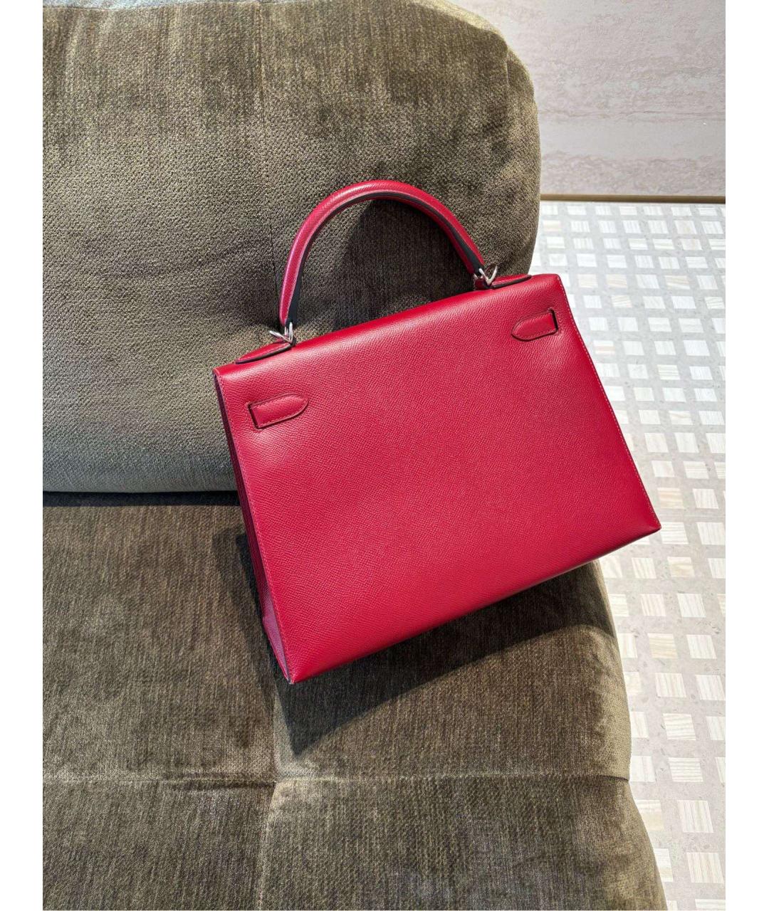 HERMES Красная кожаная сумка с короткими ручками, фото 3