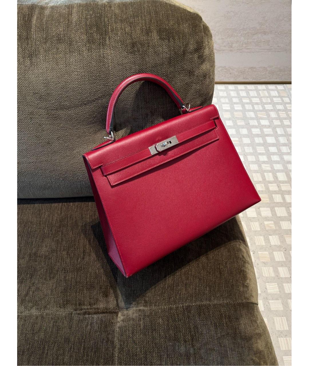 HERMES Красная кожаная сумка с короткими ручками, фото 4