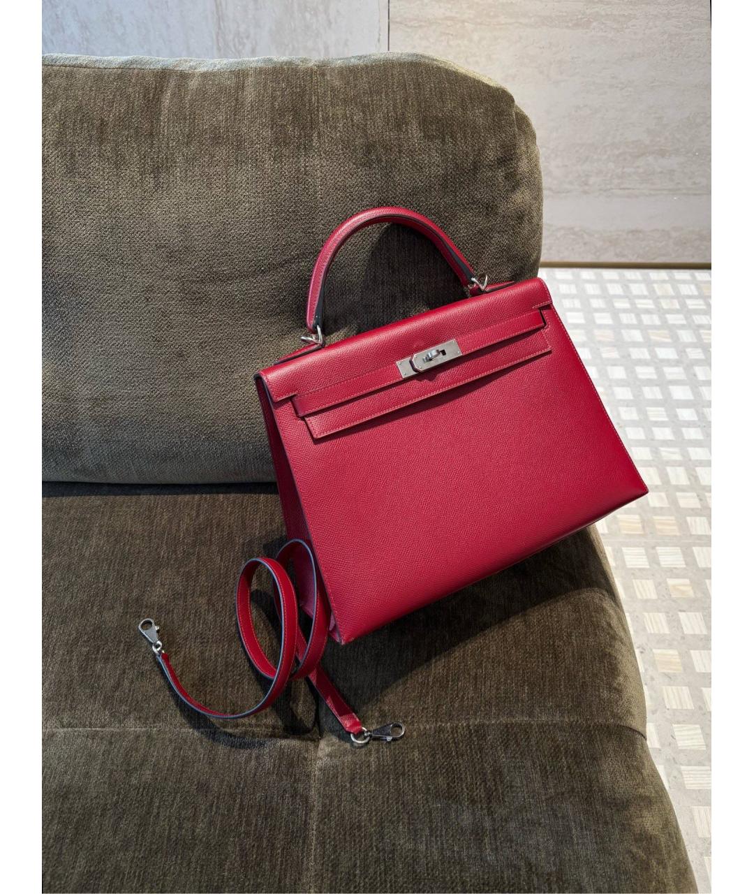 HERMES Красная кожаная сумка с короткими ручками, фото 2