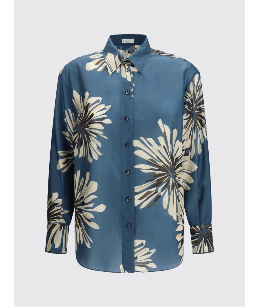 BRUNELLO CUCINELLI Синяя шелковая рубашка, фото 2
