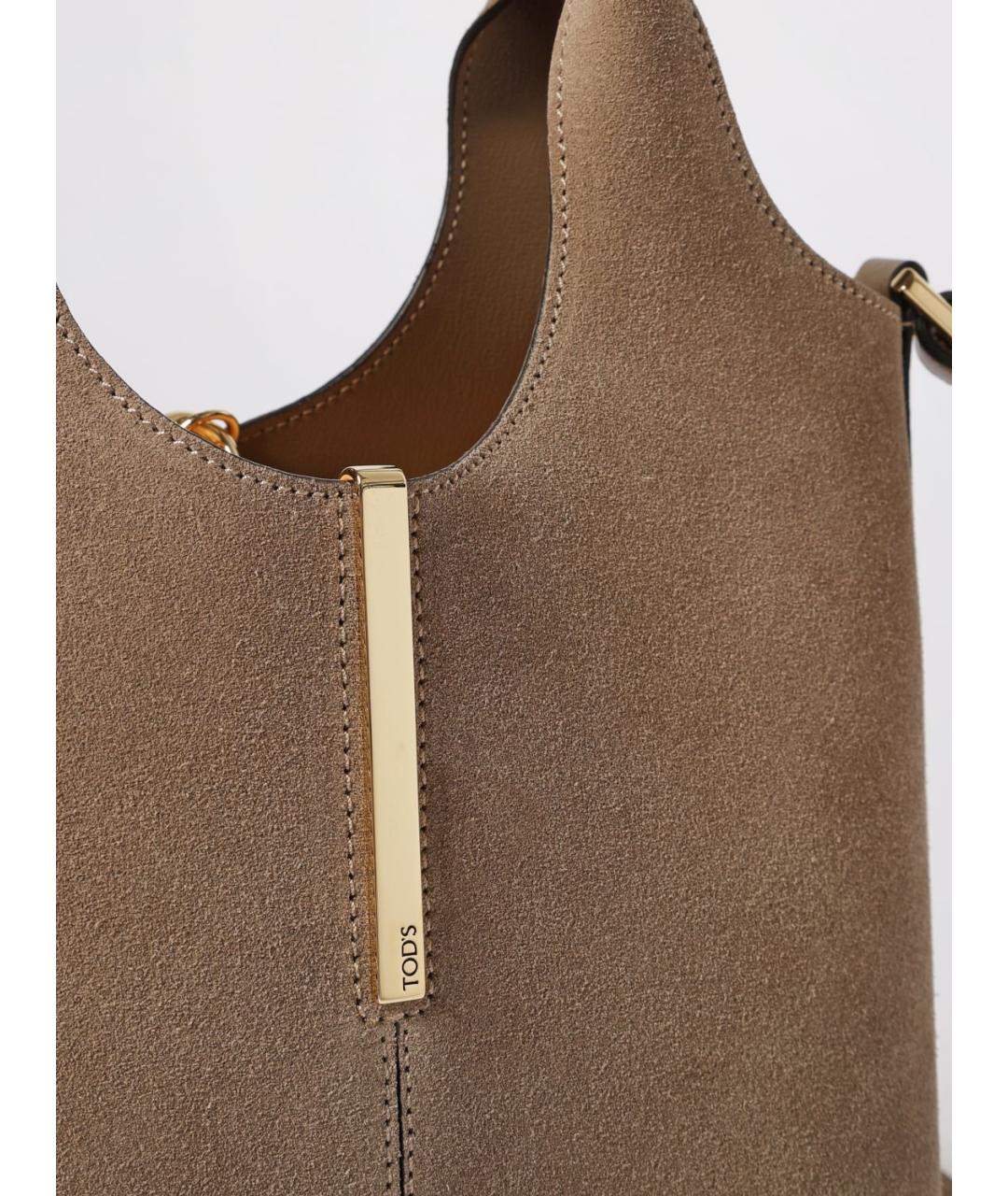 TOD'S Бежевая замшевая сумка с короткими ручками, фото 4