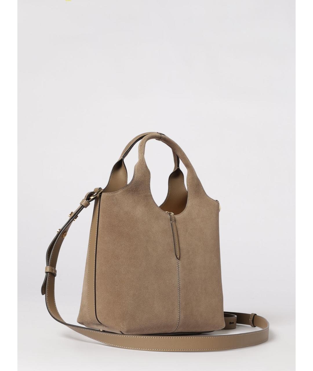 TOD'S Бежевая замшевая сумка с короткими ручками, фото 3