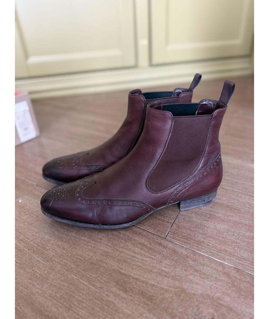 SANTONI Бордовые кожаные высокие ботинки, фото 9