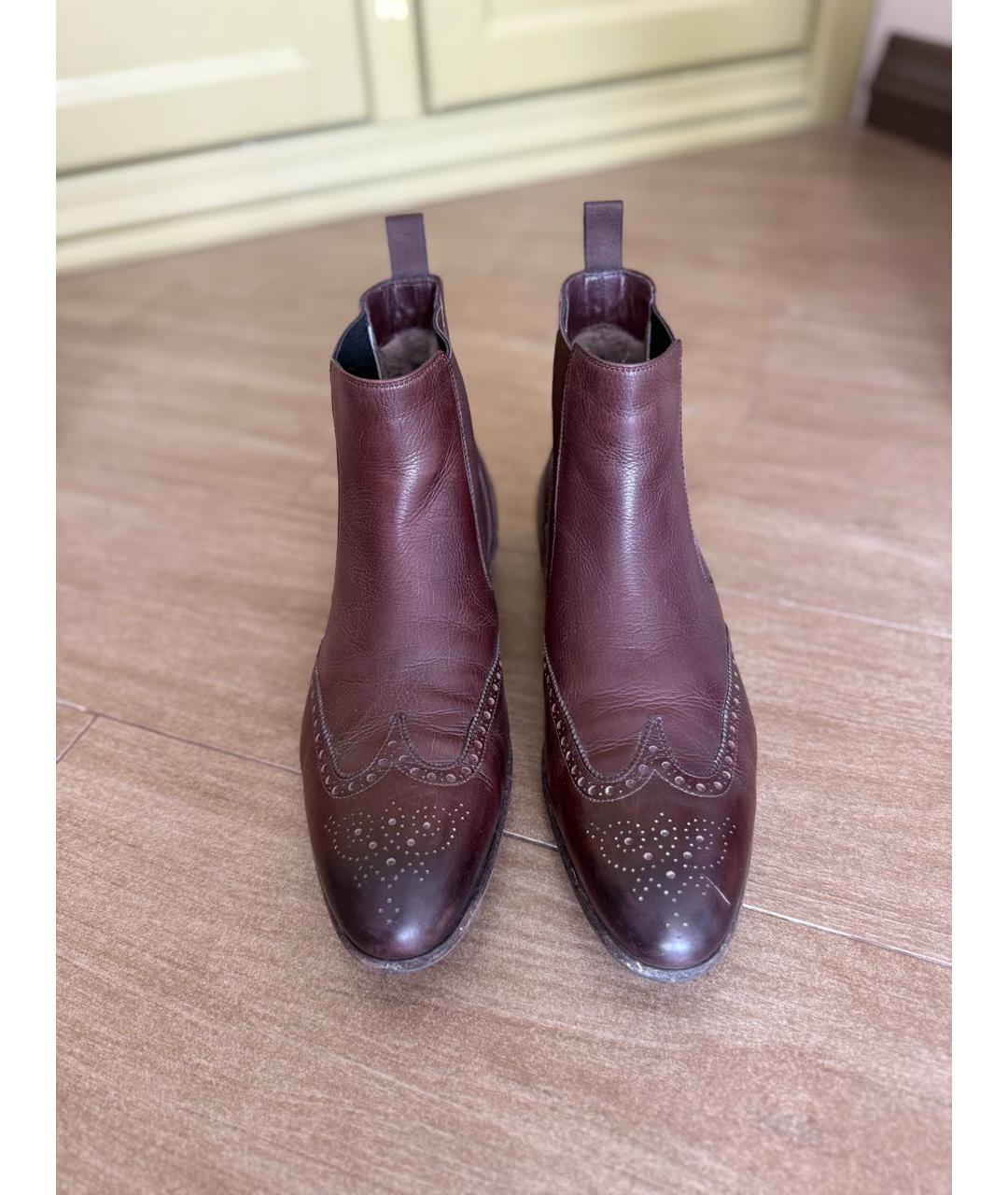 SANTONI Бордовые кожаные высокие ботинки, фото 2