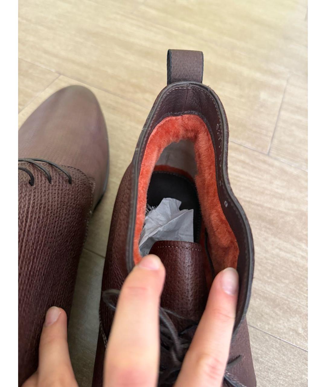 SANTONI Бордовые кожаные низкие ботинки, фото 6