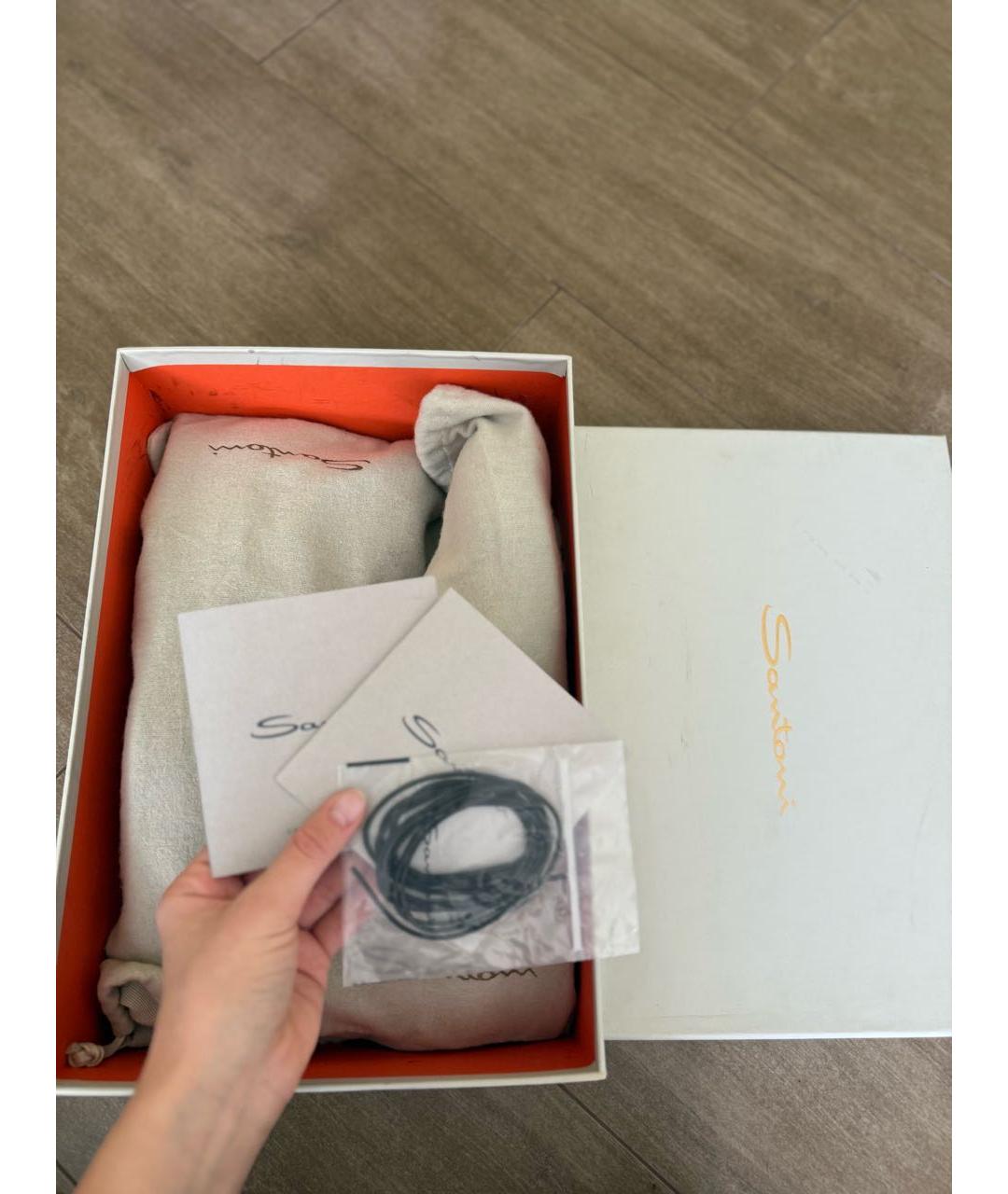 SANTONI Бордовые кожаные низкие ботинки, фото 7