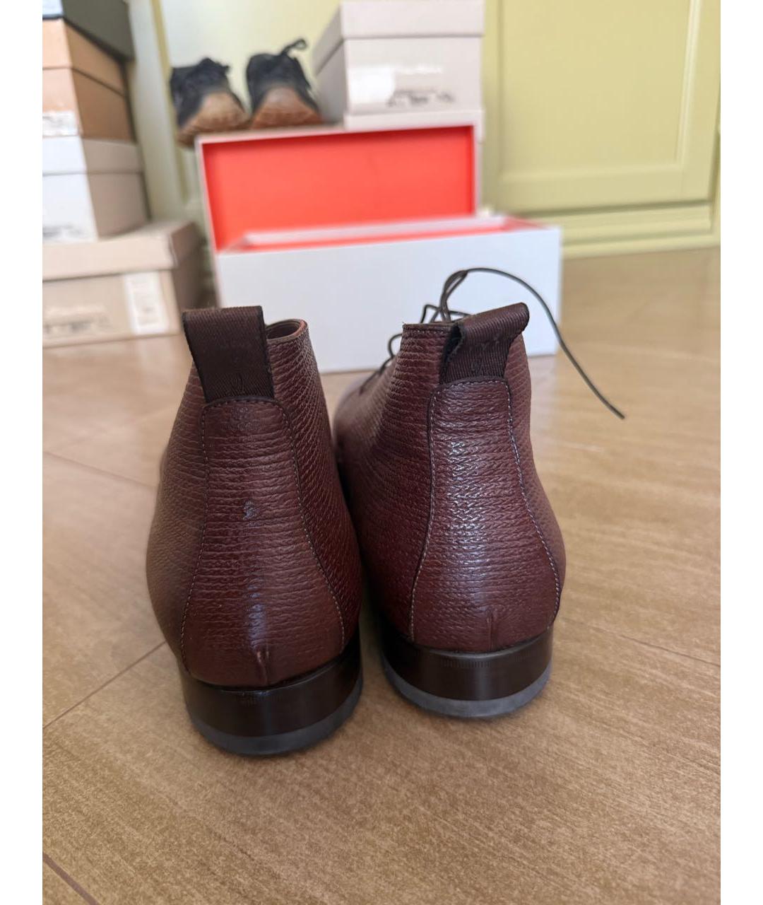 SANTONI Бордовые кожаные низкие ботинки, фото 4