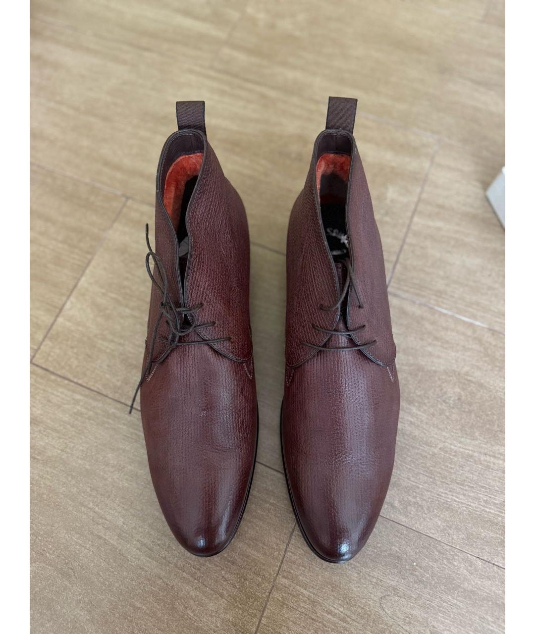 SANTONI Бордовые кожаные низкие ботинки, фото 3