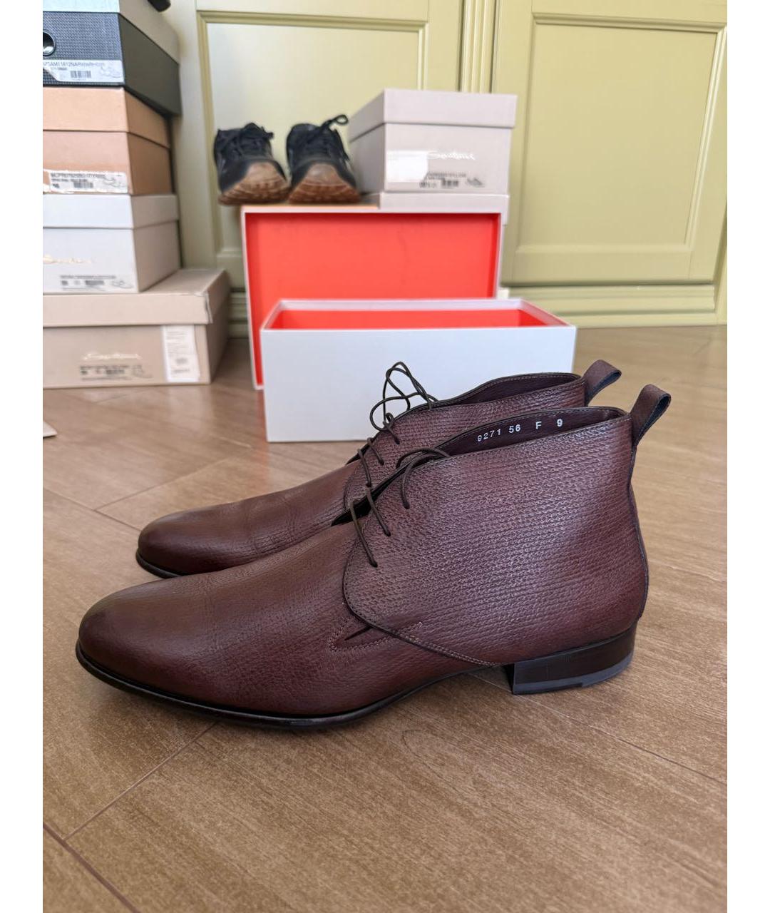 SANTONI Бордовые кожаные низкие ботинки, фото 8