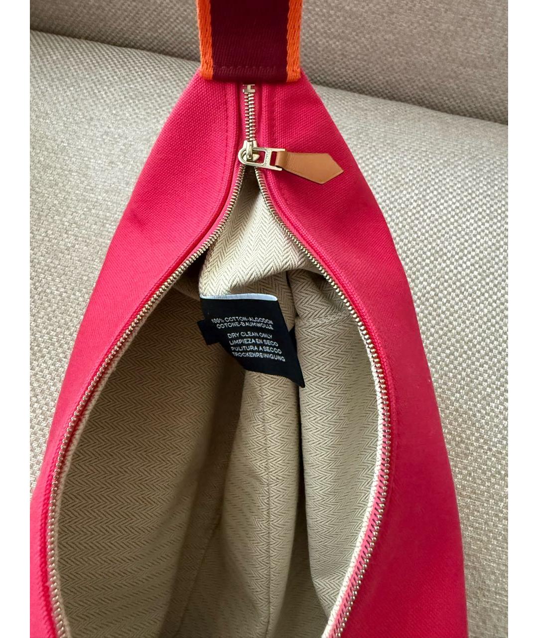HERMES Фуксия хлопковая сумка с короткими ручками, фото 5