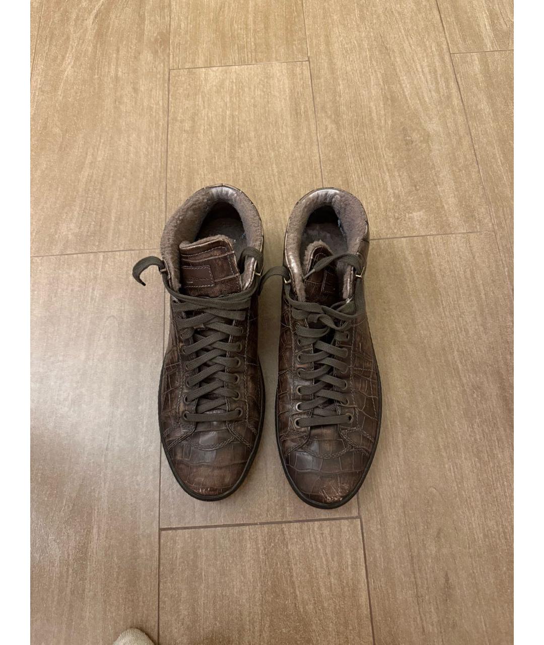 SANTONI Коричневые кожаные низкие ботинки, фото 2