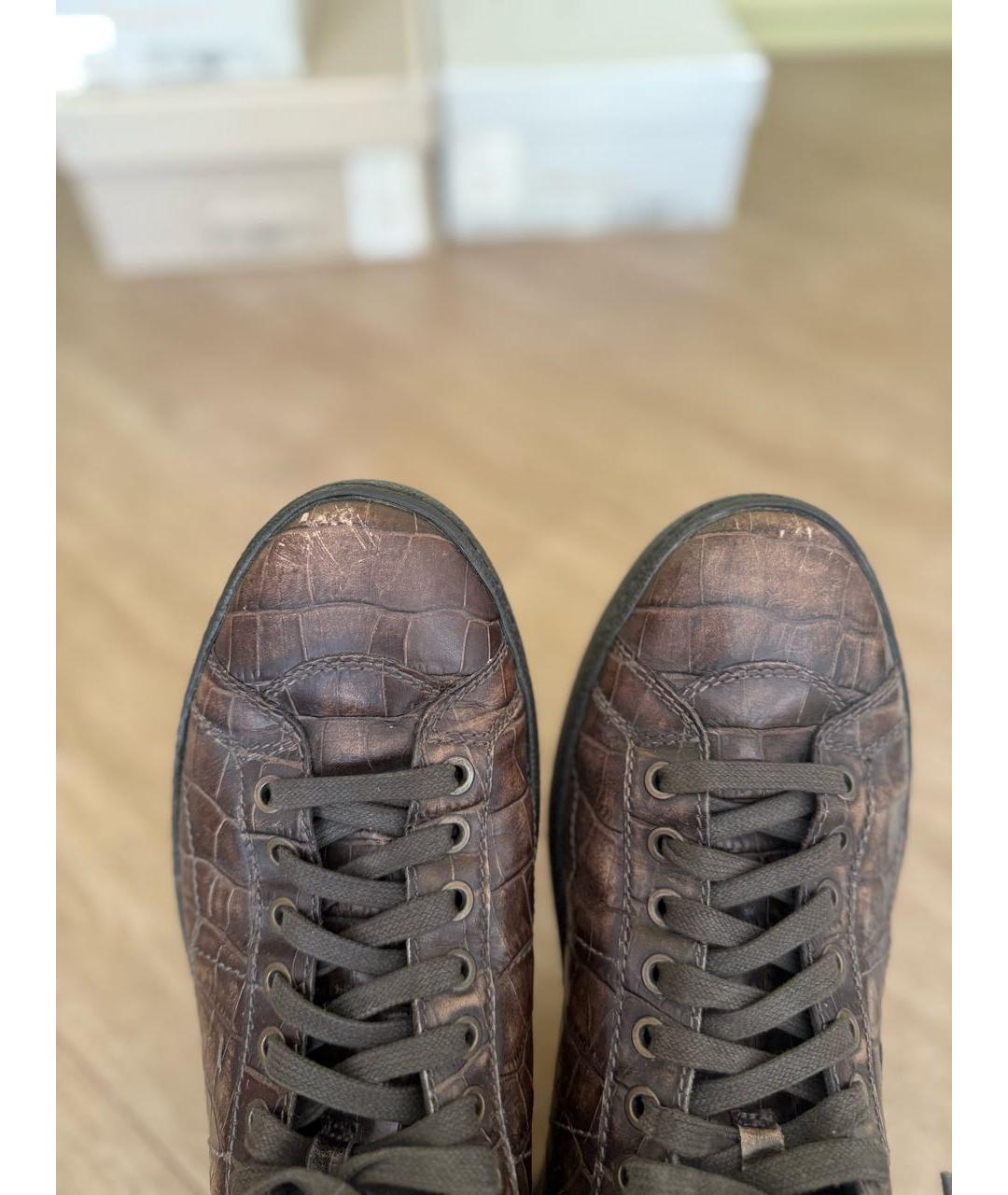 SANTONI Коричневые кожаные низкие ботинки, фото 6