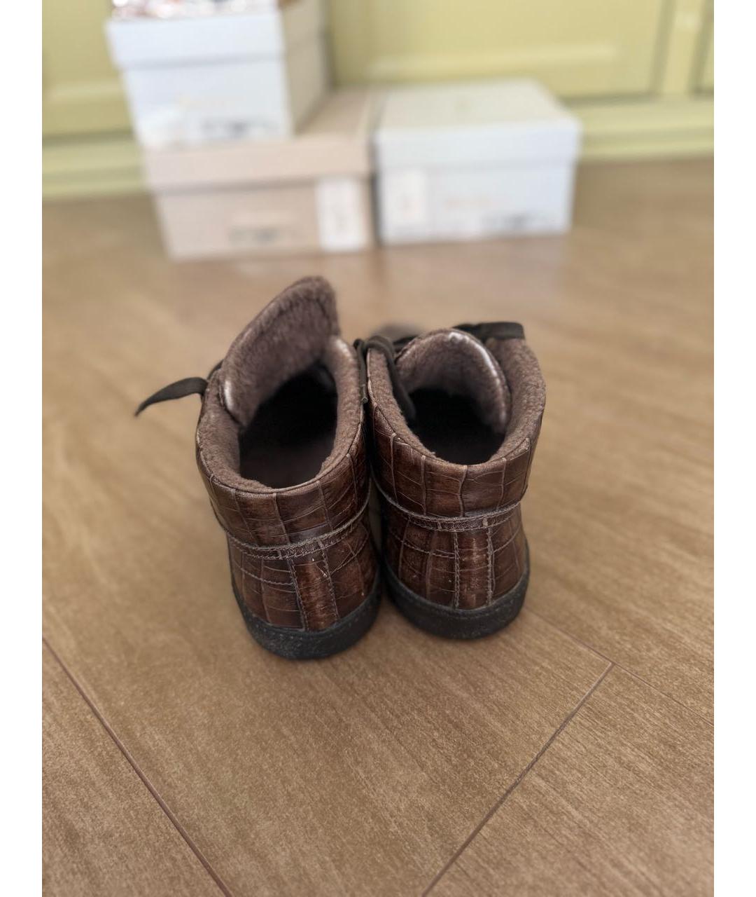 SANTONI Коричневые кожаные низкие ботинки, фото 4