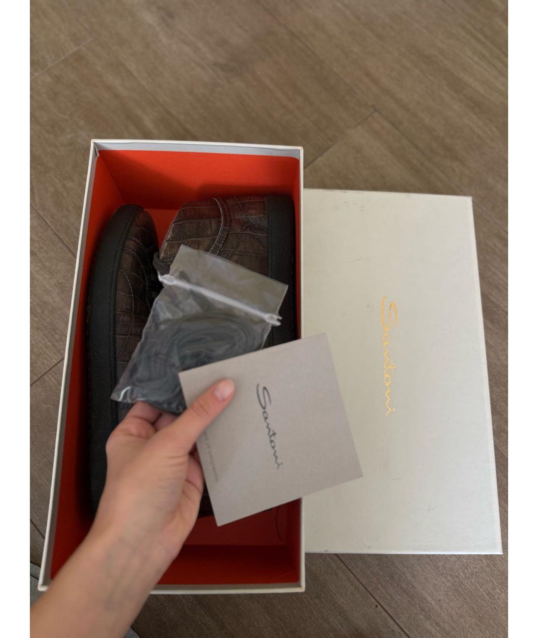 SANTONI Коричневые кожаные низкие ботинки, фото 7