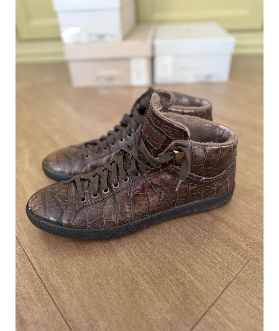 SANTONI Коричневые кожаные низкие ботинки, фото 9