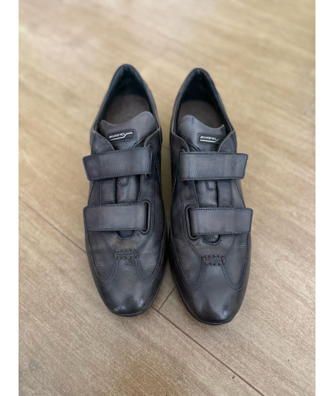 SANTONI Антрацитовые кожаные низкие кроссовки / кеды, фото 2