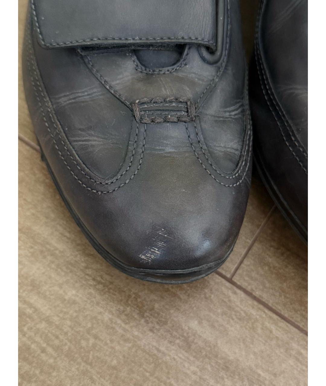 SANTONI Антрацитовые кожаные низкие кроссовки / кеды, фото 5