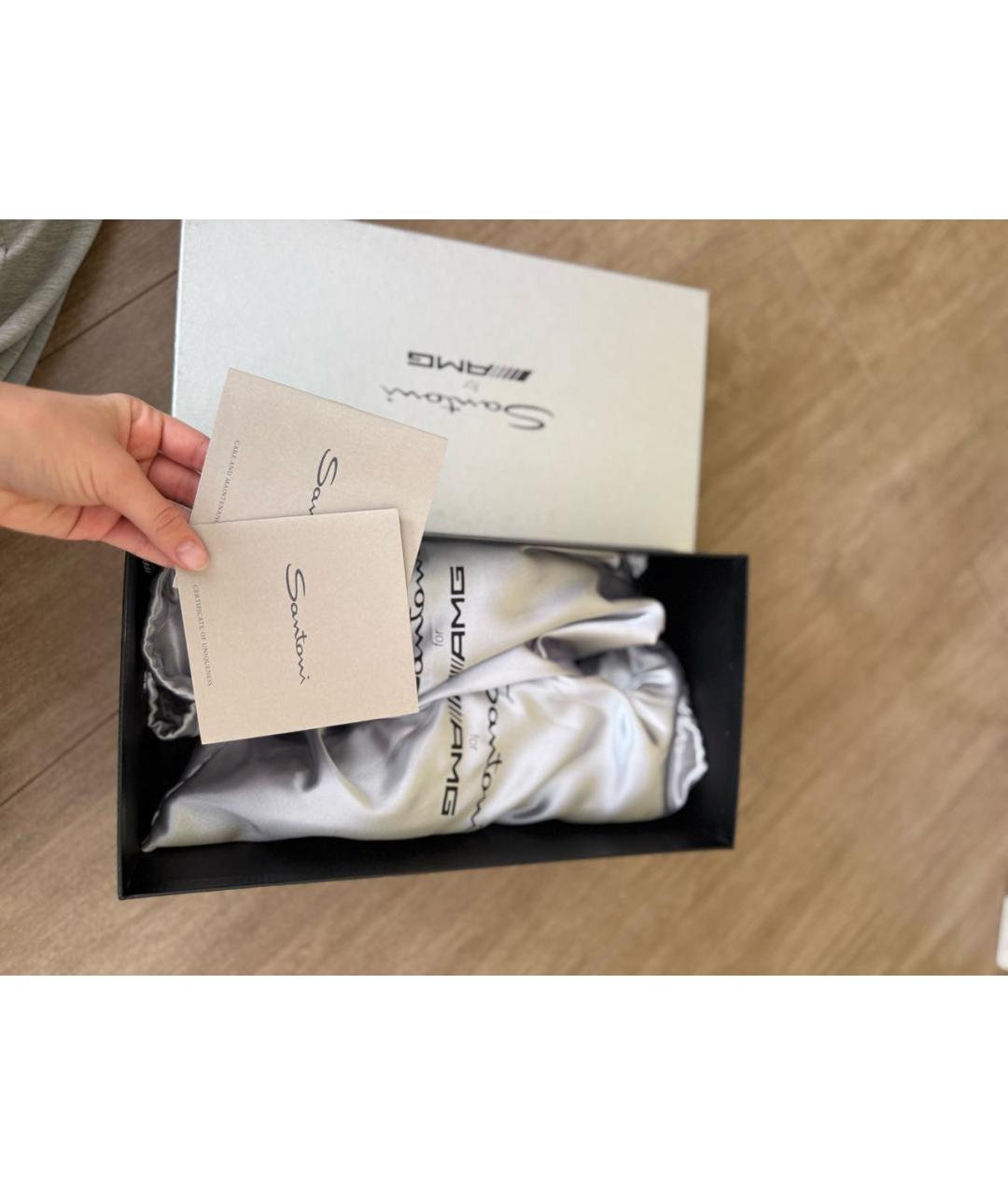 SANTONI Антрацитовые кожаные низкие кроссовки / кеды, фото 7