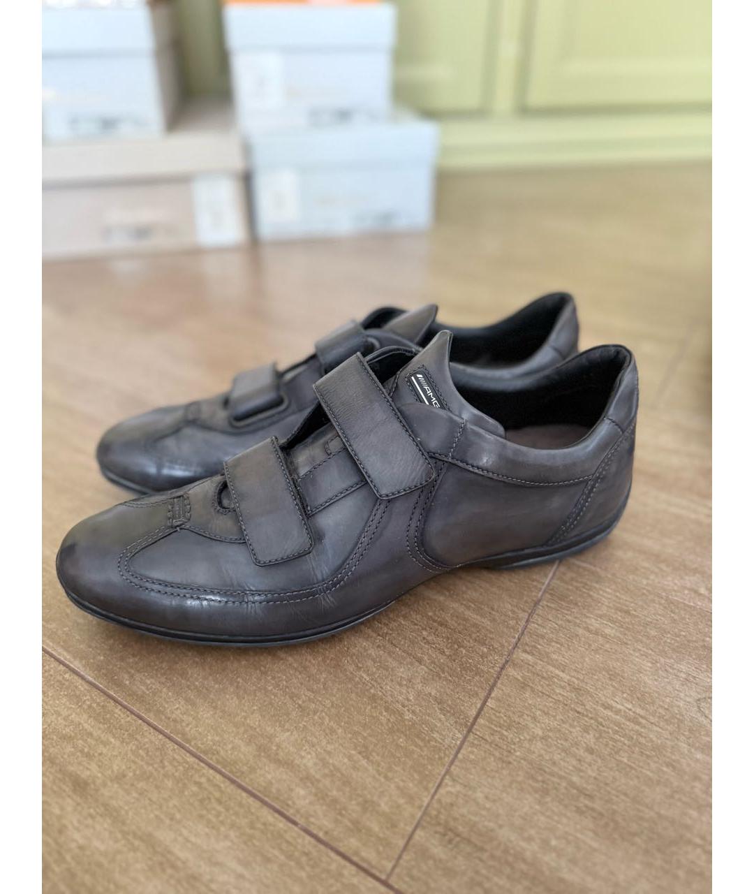 SANTONI Антрацитовые кожаные низкие кроссовки / кеды, фото 9