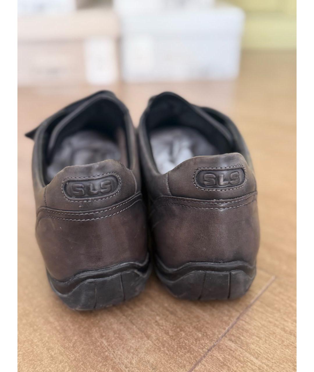 SANTONI Антрацитовые кожаные низкие кроссовки / кеды, фото 4