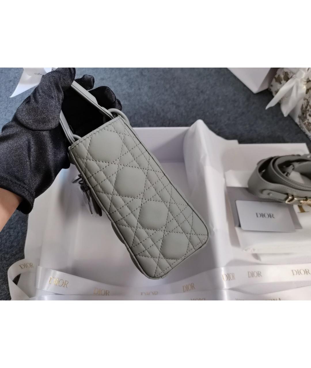 CHRISTIAN DIOR Серая кожаная сумка с короткими ручками, фото 4