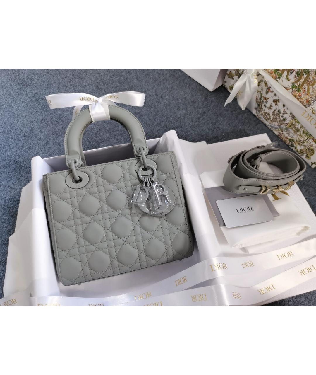 CHRISTIAN DIOR Серая кожаная сумка с короткими ручками, фото 7