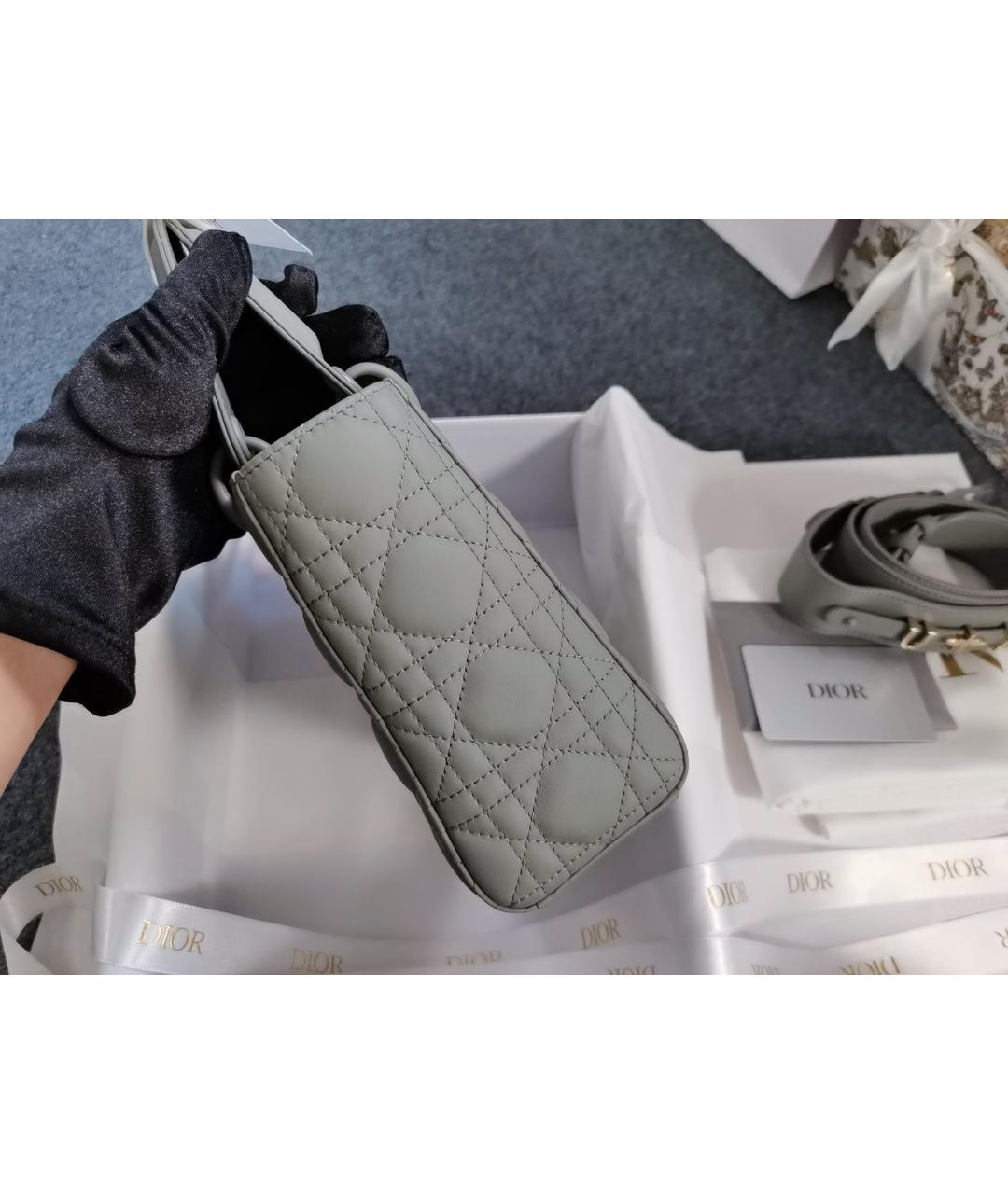 CHRISTIAN DIOR Серая кожаная сумка с короткими ручками, фото 6
