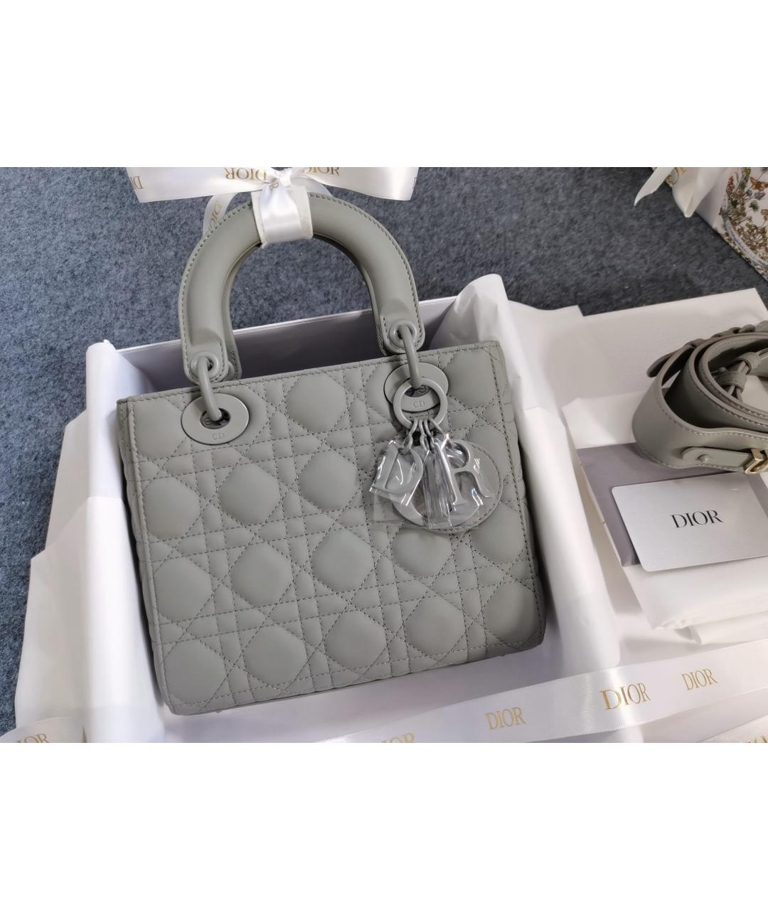 CHRISTIAN DIOR Серая кожаная сумка с короткими ручками, фото 2