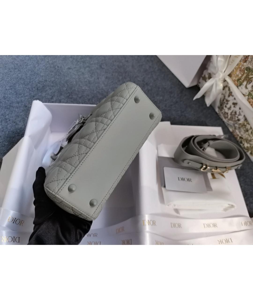 CHRISTIAN DIOR Серая кожаная сумка с короткими ручками, фото 5