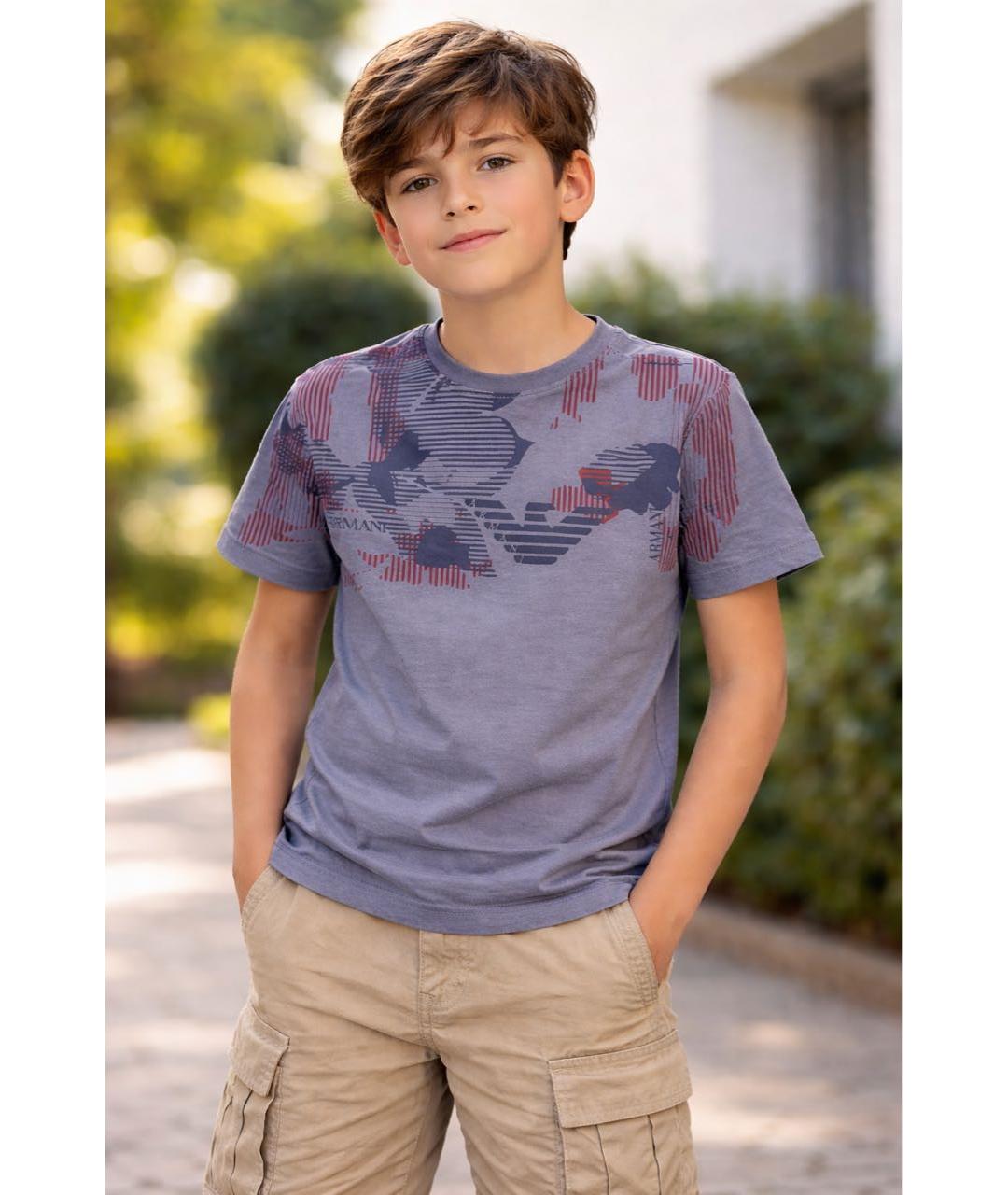 ARMANI JUNIOR Голубая хлопковая детская футболка, фото 5