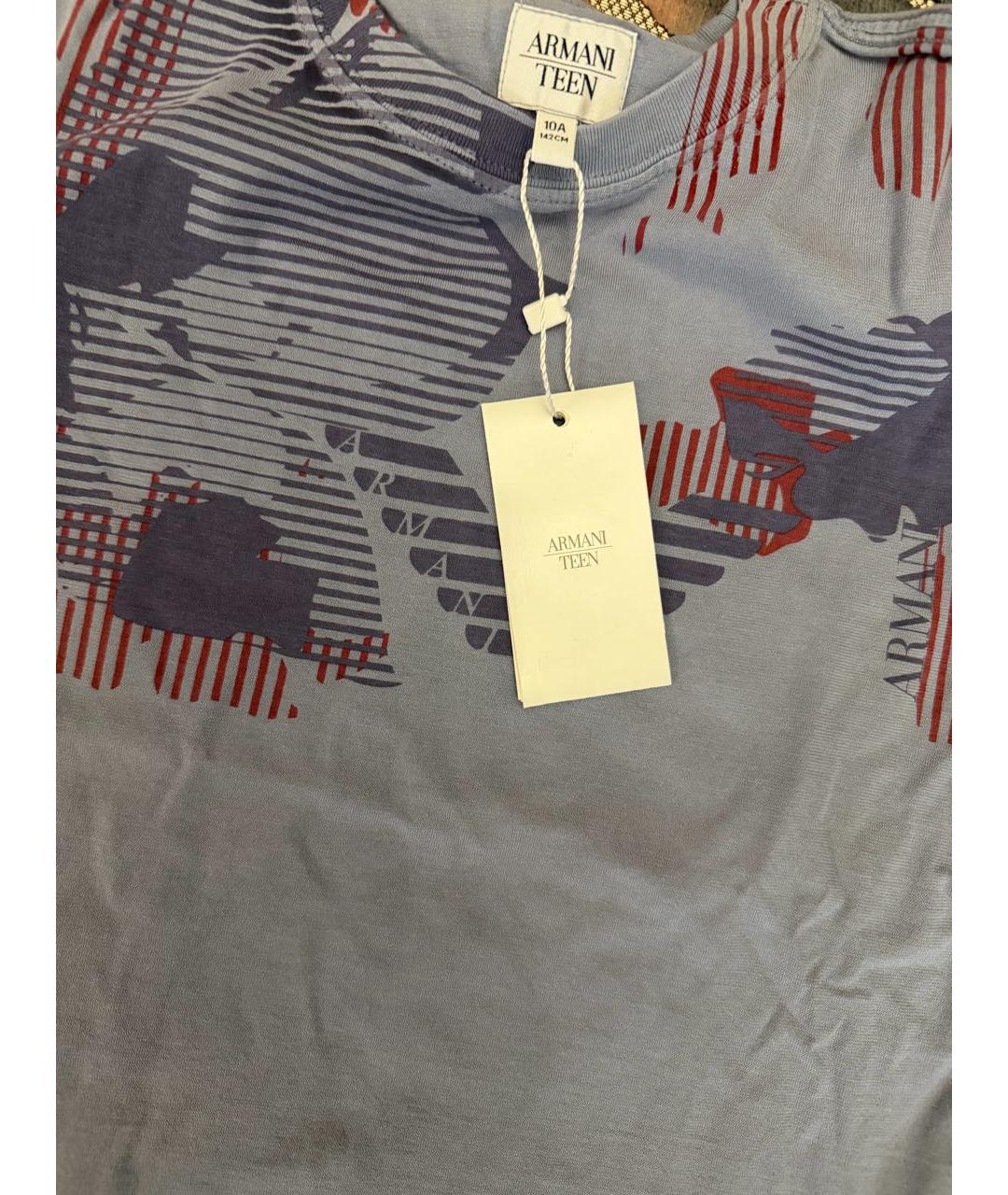 ARMANI JUNIOR Голубая хлопковая детская футболка, фото 4