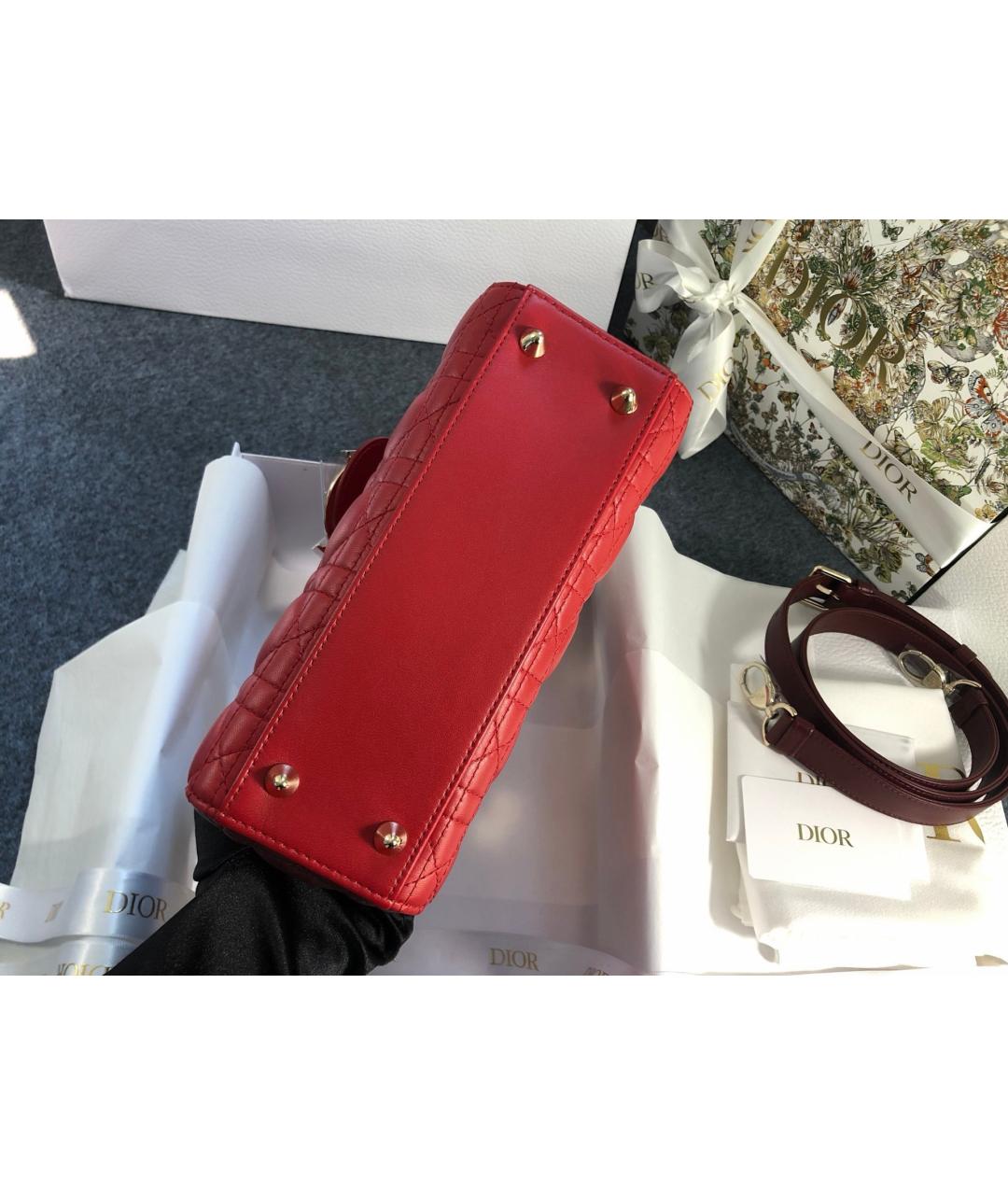 CHRISTIAN DIOR Красная кожаная сумка с короткими ручками, фото 6