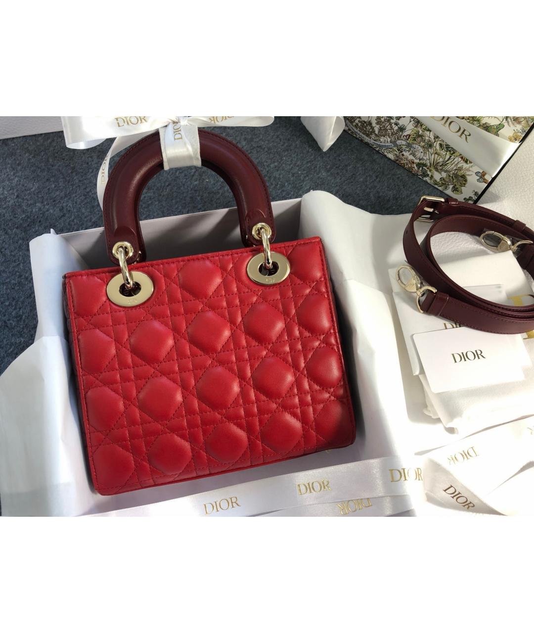 CHRISTIAN DIOR Красная кожаная сумка с короткими ручками, фото 3