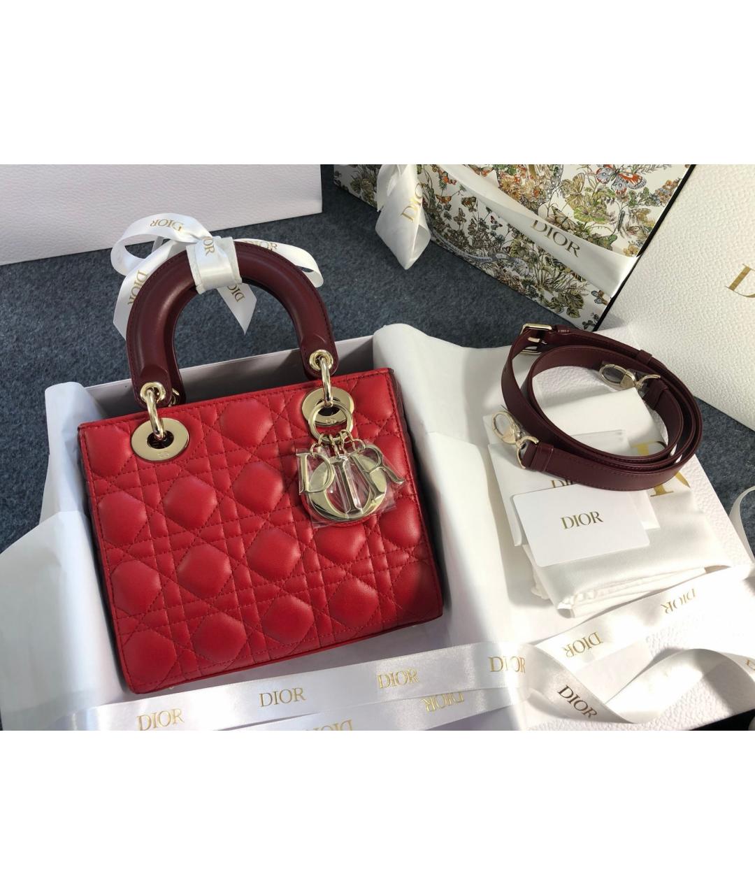 CHRISTIAN DIOR Красная кожаная сумка с короткими ручками, фото 7