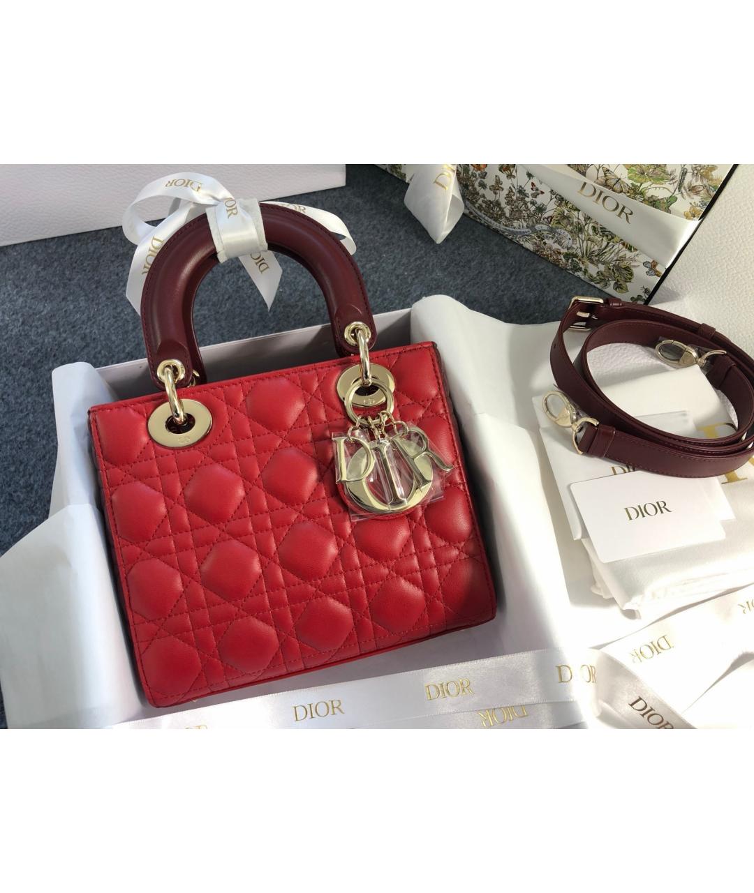 CHRISTIAN DIOR Красная кожаная сумка с короткими ручками, фото 2