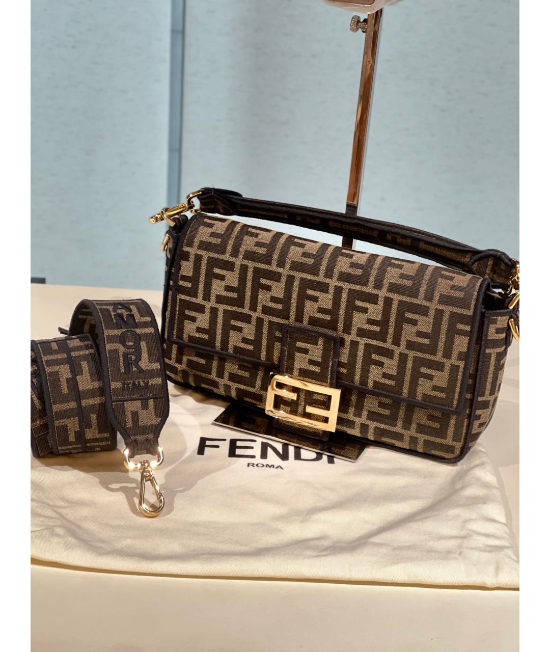 FENDI Коричневая деним сумка с короткими ручками, фото 2