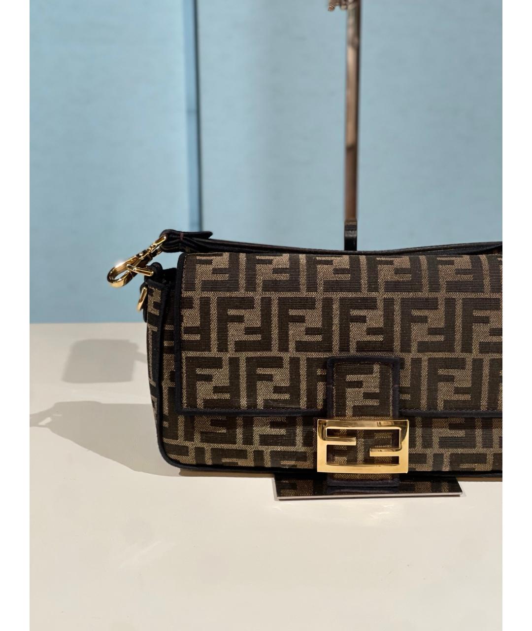 FENDI Коричневая деним сумка с короткими ручками, фото 5